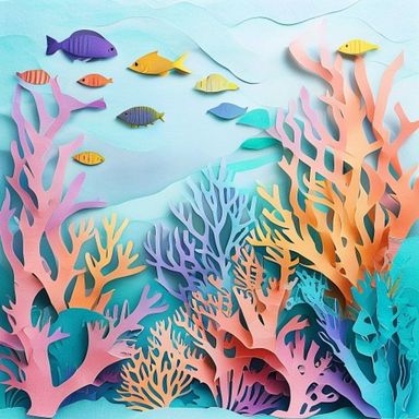 Firefly Abstract Layered Paper Cut Coral Reef Scene
