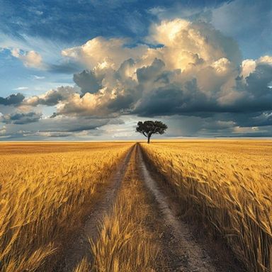 Firefly Landscape Golden Wheat Field Dirt Road Horizon