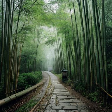 Firefly Landscape Misty Bamboo Forest Path Kyoto