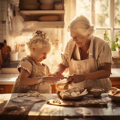 Firefly Portrait Grandmother Teaching Grandchild to Bake